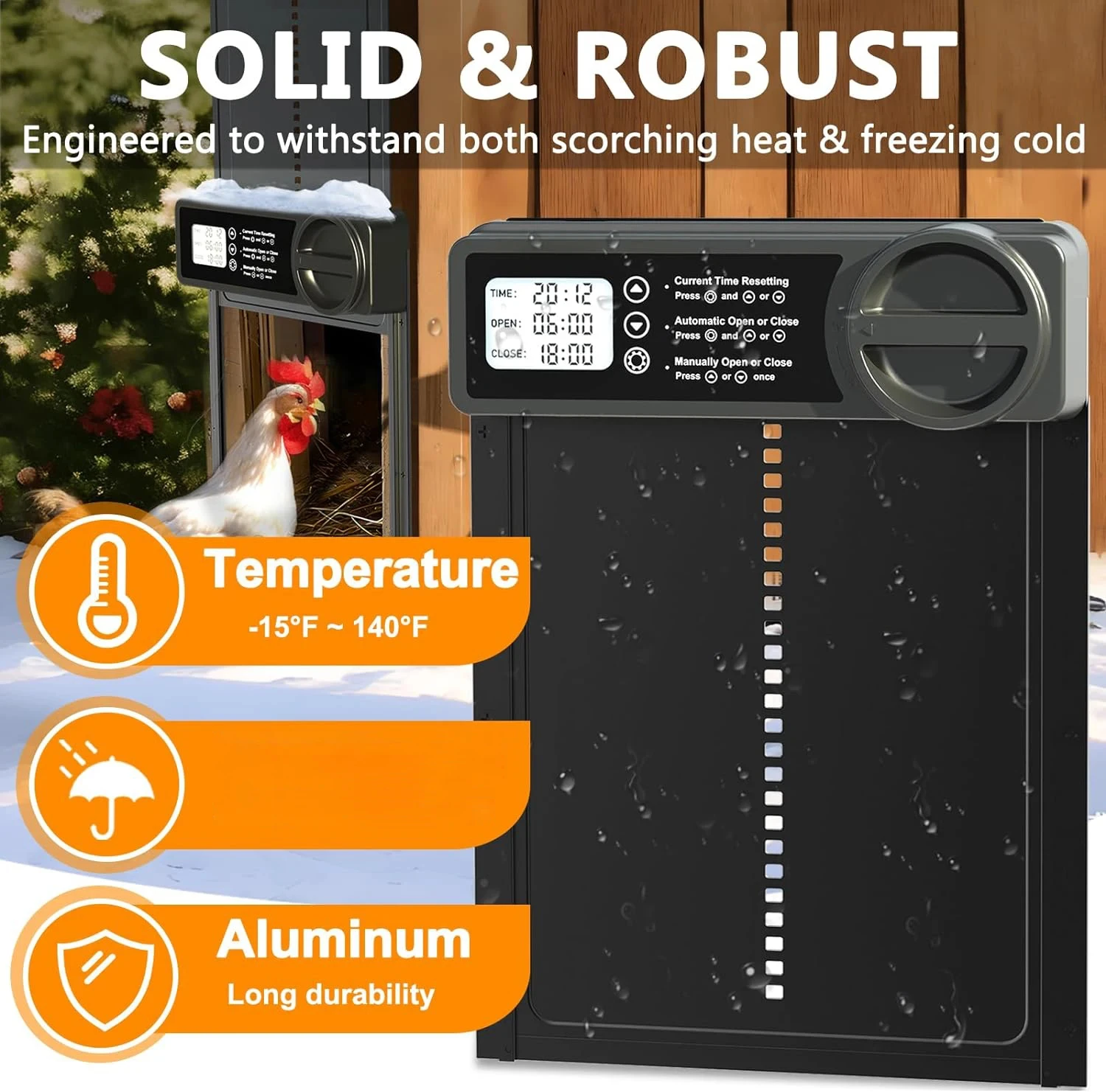 Automatic Chicken Coop Door Intelligent Timer Electric Aluminum Timing Opener Auto Chicken Door Farm Automatic Management Tool