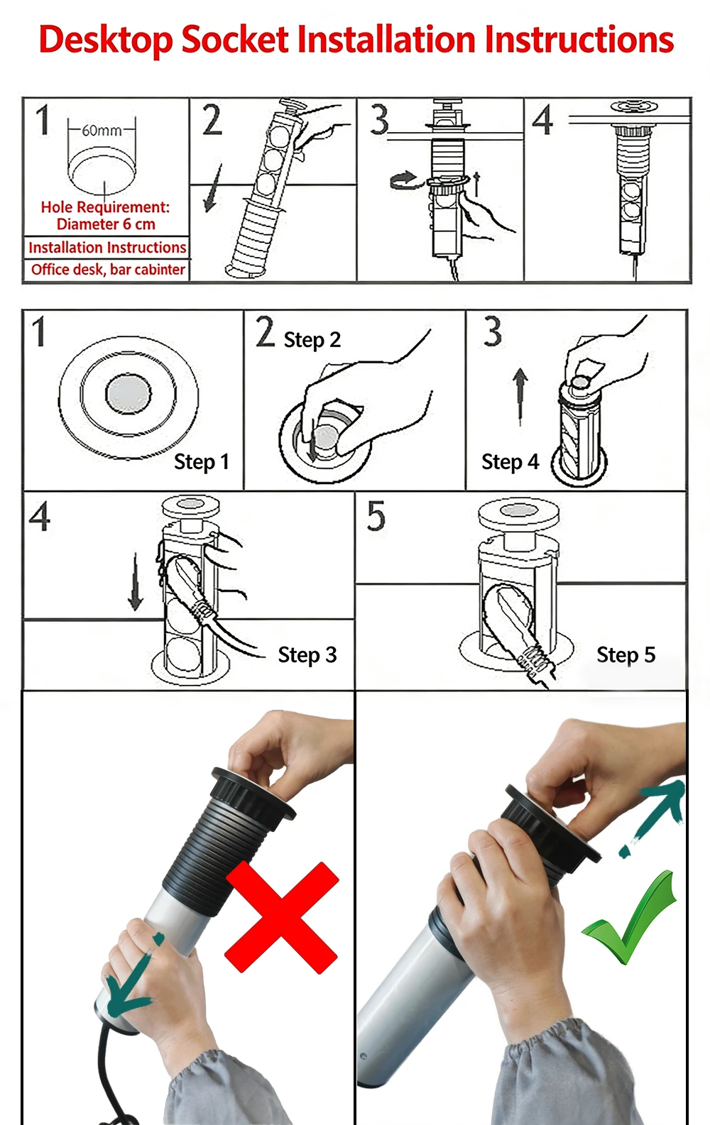 Wallpad Pull Pop Up Desktop Socket 3 Outlets 2.4A USB Ports or No 2M Extension Plug Retractable Aluminum Body For Kitchen Tabel