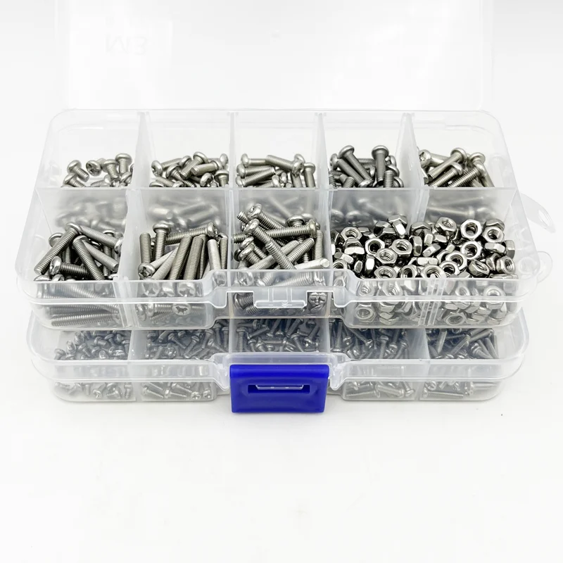 500/320pcs M1 M1.2 M1.4 M1.6 M2.5 M3 Stainless steel Cross Phillips Pan Head Screw Round Bolt Small Machine Screw Assortment Kit