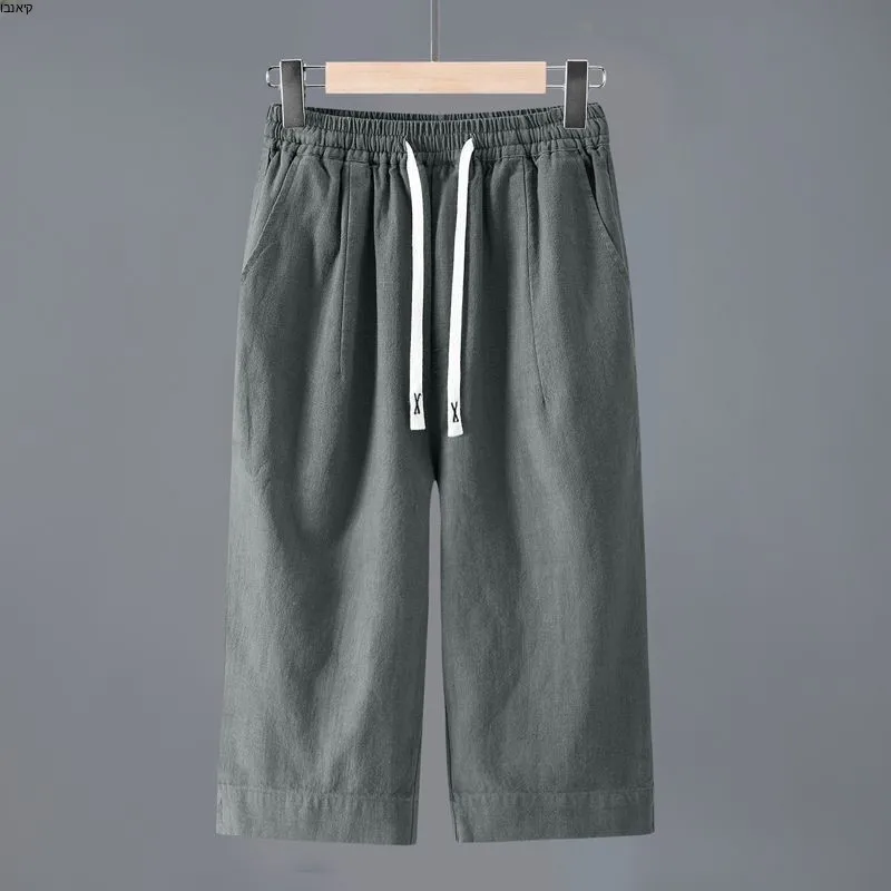 Men's Cotton Linen Seven-Foot Pants Summer Vintage Loose Thin Casual Pants New Chinese Style Straight Leg Pants Trendy