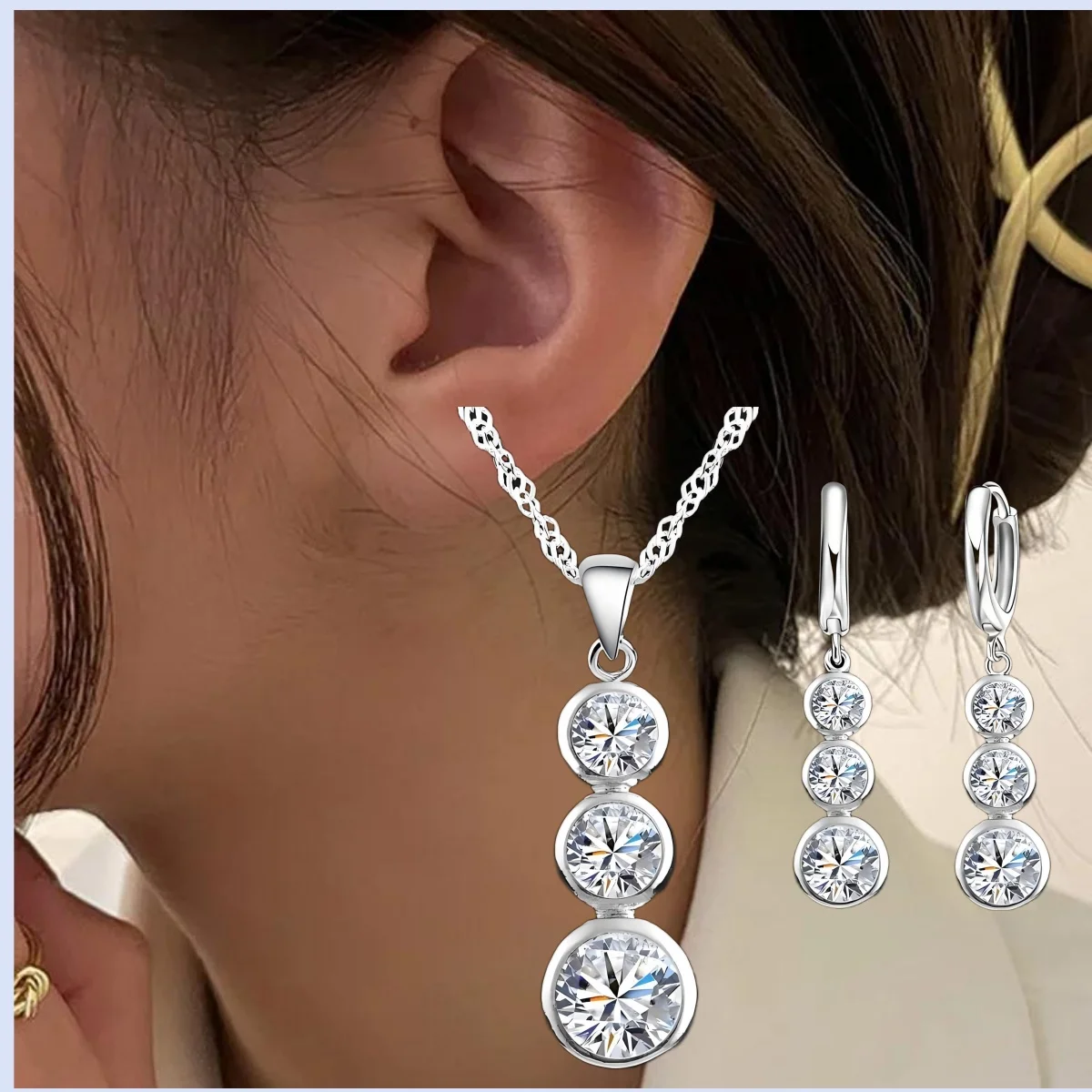 

Fashion 925 Sterling Silver Gourd Design Crystal Cubic Zircon Pendant Necklace Earrings Set For Women Wedding Party Jewelry Gift