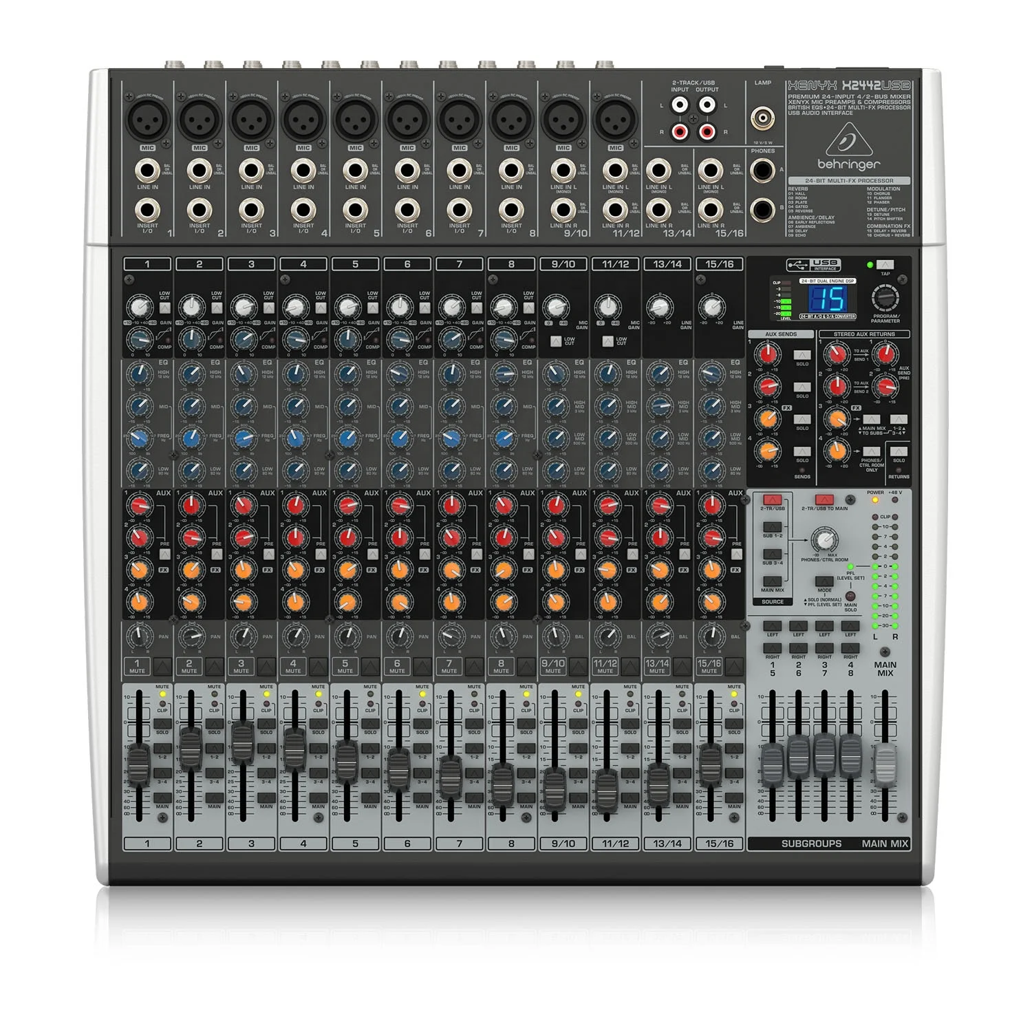 Behringer Xenyx X2442USB خلاط تناظري نظام Stage Pa جهاز مزج استوديو ذو 24 قناة مع واجهة USB/الصوت وتأثيرات