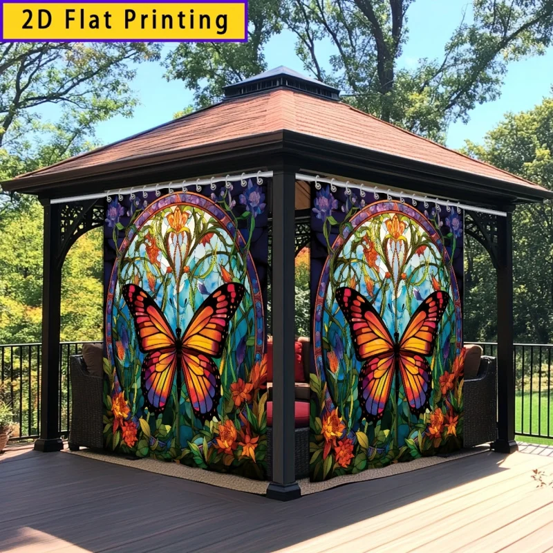 2D Printed Curtains Feature A Glass-Style Butterfly And Floral Design, Making Them Perfect For Patios, Gardens, And Balconies.