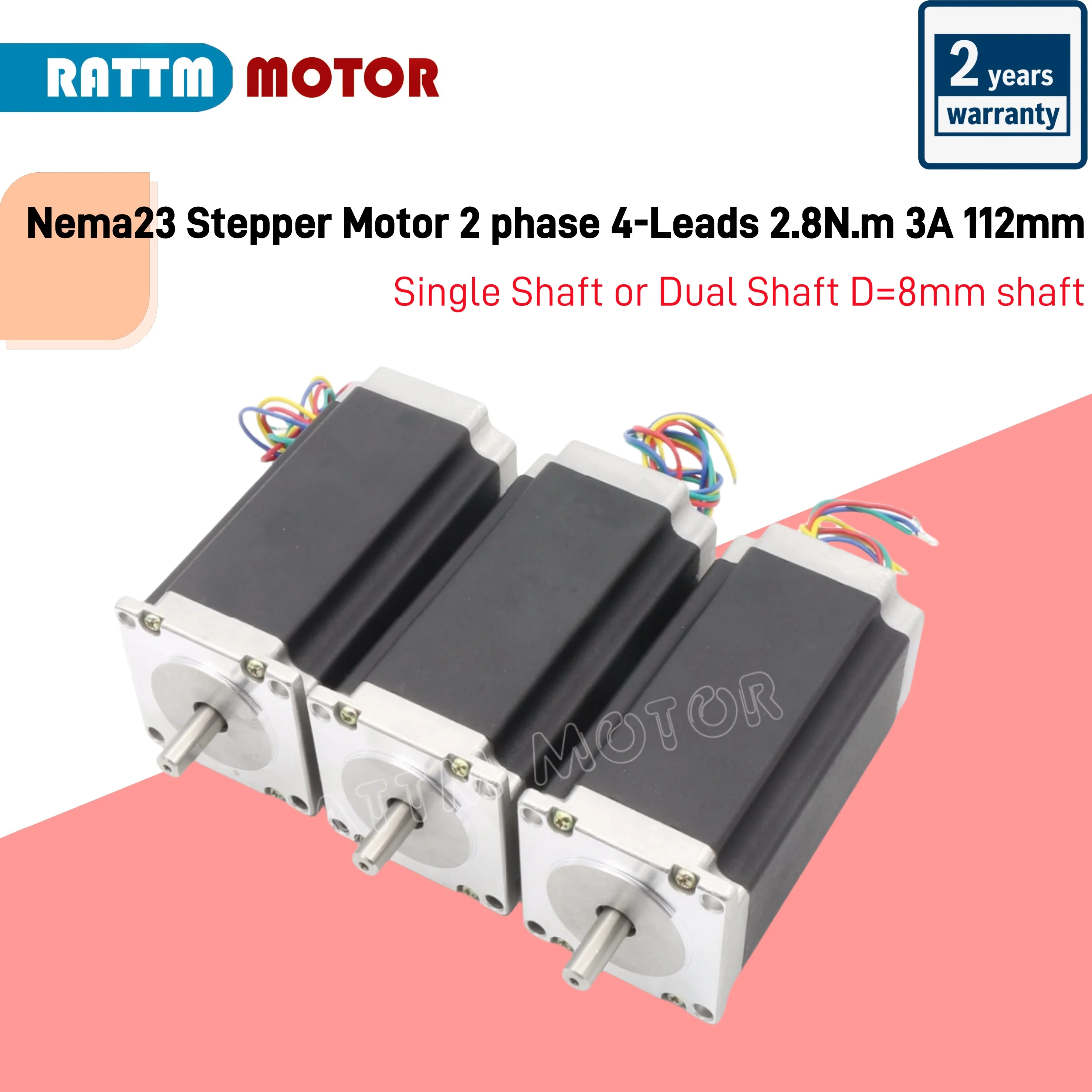 

Nema23 23HS2430 Шаговый двигатель, 2 фазы, 4 вывода, 2,8 Нм, 3A, длина 112 мм, вал D = 8 мм для оборудования для монитора 3D-принтера с ЧПУ