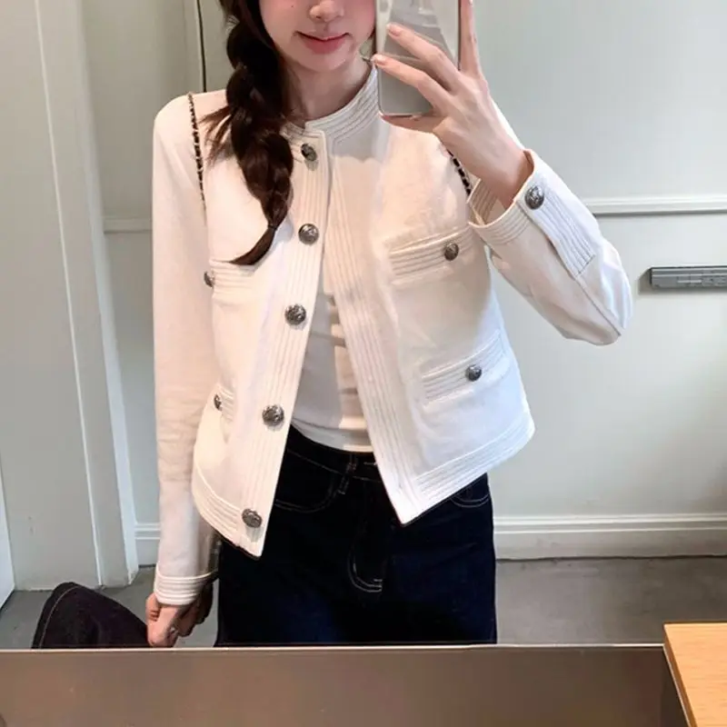 Cardigan Simple Fashionable Women's Wear French White Denim Jacket for Women Autumn New Style High-end and Elegant Short Jacket