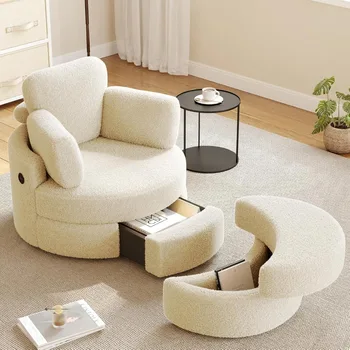 Accent Chair with Half Moon Ottoman 1