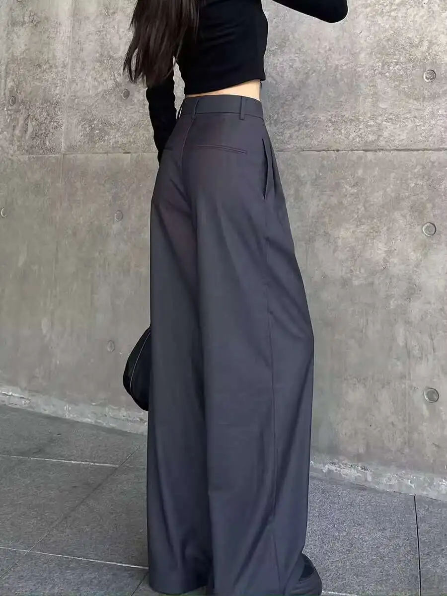 

Grey Wide Leg Pants For Women In Spring And Autumn, High Waisted And High-class Feeling Suit Pants Casual Floor Length