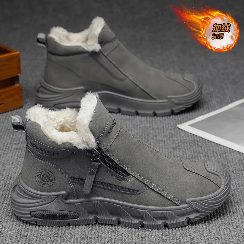 Men's winter new style with plush warm cotton shoes  high top men's casual sports anti slip work safety shoes