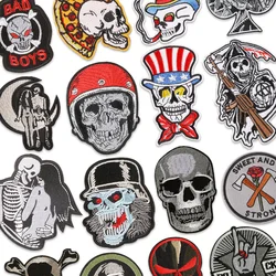 Skull Patch Motorcycle Biker Punk Sew Iron On Embroidered For Clothing Jacket Heat-Adhesive Rock Mochila Outdoor Parches Fabric