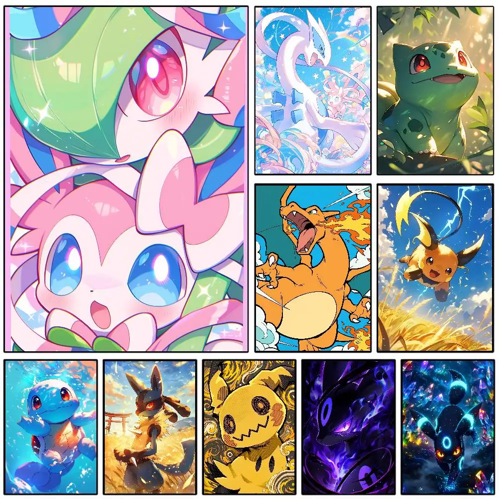 1PC  Pokemon Champion Collection Anime Poster HD Canvas Wall Art Waterproof Print Painting Bedroom Living Room Home Decor Gif
