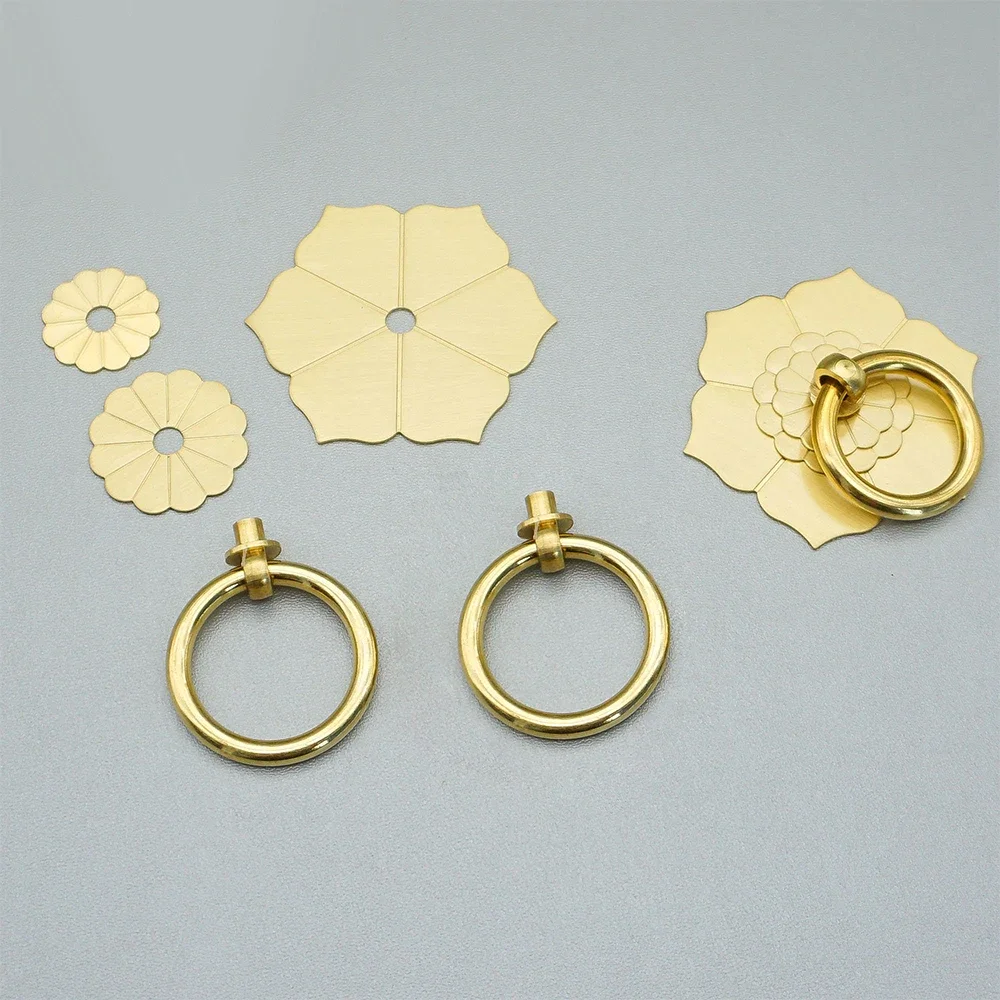 Floral Brass Cabinet Door Knobs Drop Ring Hanger Ring - Unique Drawer Pulls Dresser Knobs Home Decor Hardware