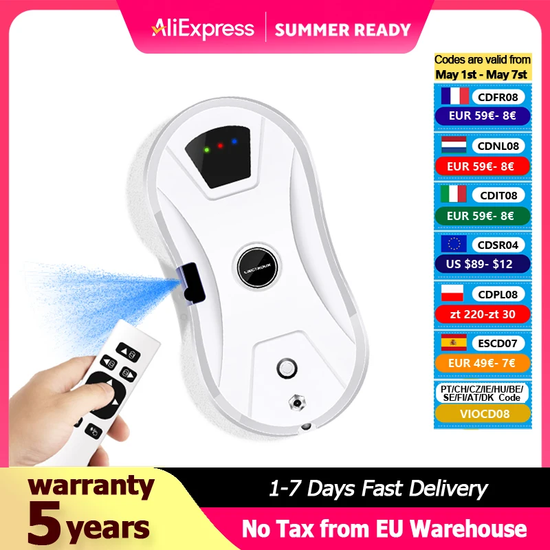 Liectroux YW610 Robot nettoyeur de vitres, pulvérisation d'eau ultrasonique, aspirateur robot ultra-mince pour les vitres, nettoyage des vitres à domicile, nettoyage à sec et humide, parcours AI,