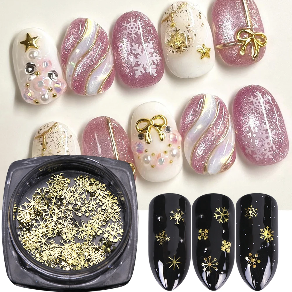 1 Box Winter Schneeflocke Nail Art Zubehör 3D Metallic Gold Schneeflocke Glitzer Weihnachtsdesign Charms Nageldekorationen Maniküre