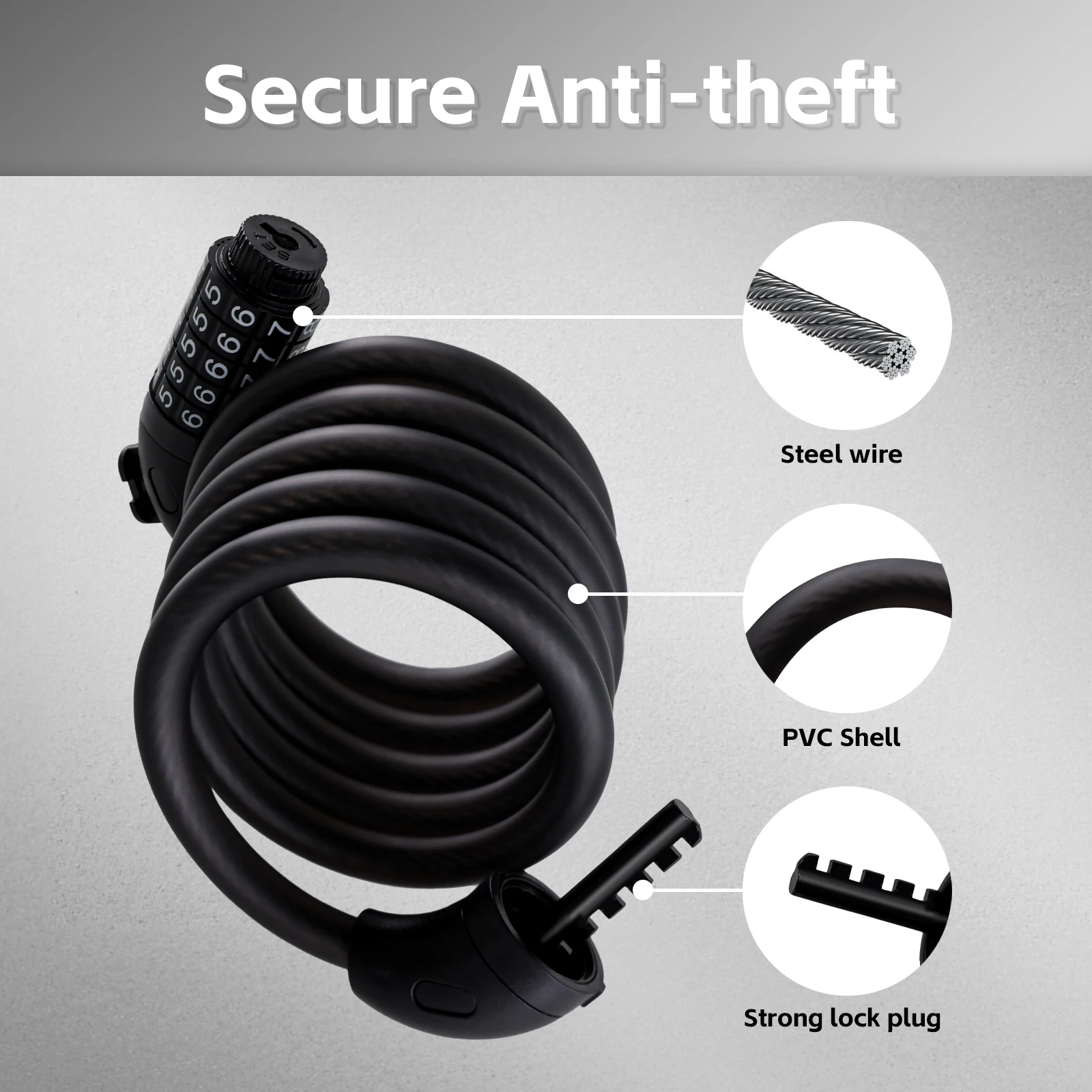 

5-Position combination lock waterproof and anti-theft custom cable bicycle lock bicycle wheel lock bicycle