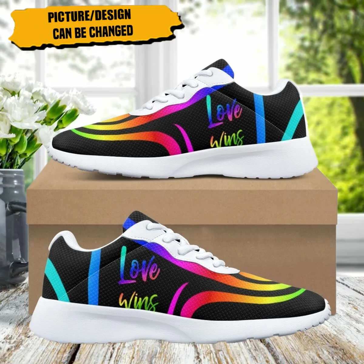 

Fashion Love to Win Print Breathable Soft Women Casual Shoe Fashion Comfort Shock Absorbing Non-slip Ladies Sneaker for Outdoor