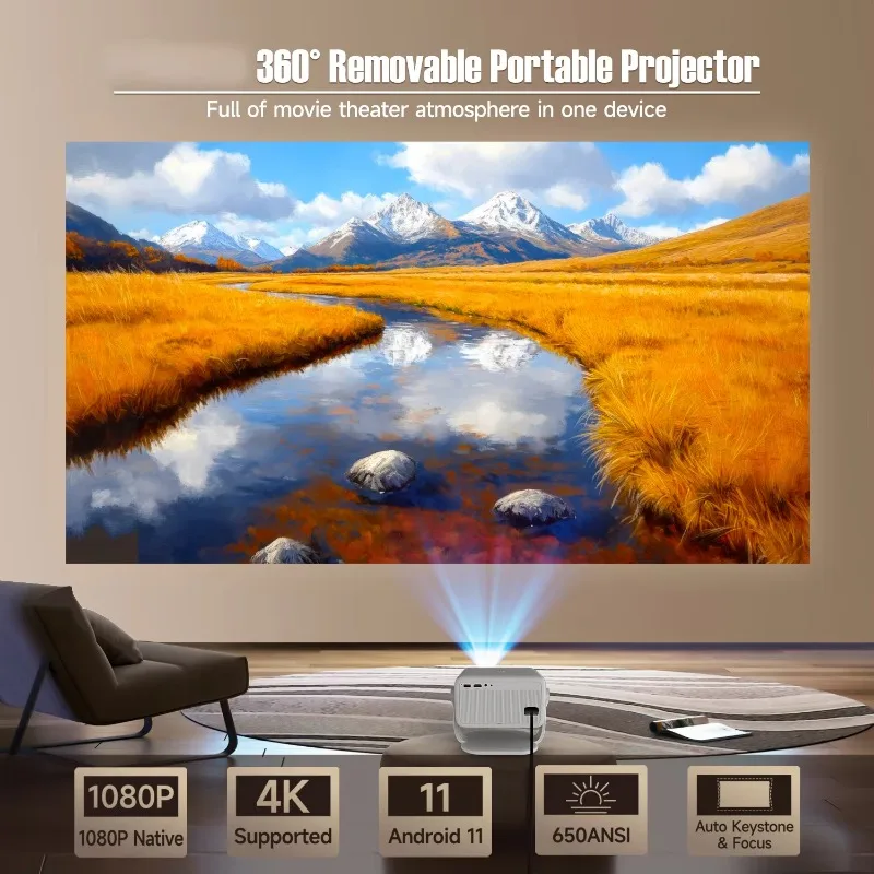 L018 Projector 650 ANSI 4K BT5.2 Wifi LCD Portable Auto Keystone Correction for Home Movie Online Series