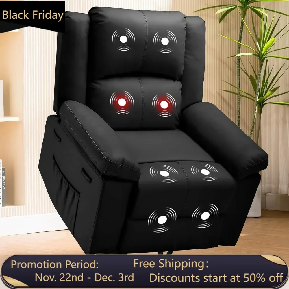 

Power Lift Recliner for Elderly, Lift Chair with Heat and Massage，PU Recliner Sofa with 2 Side Pockets and Infinite Position