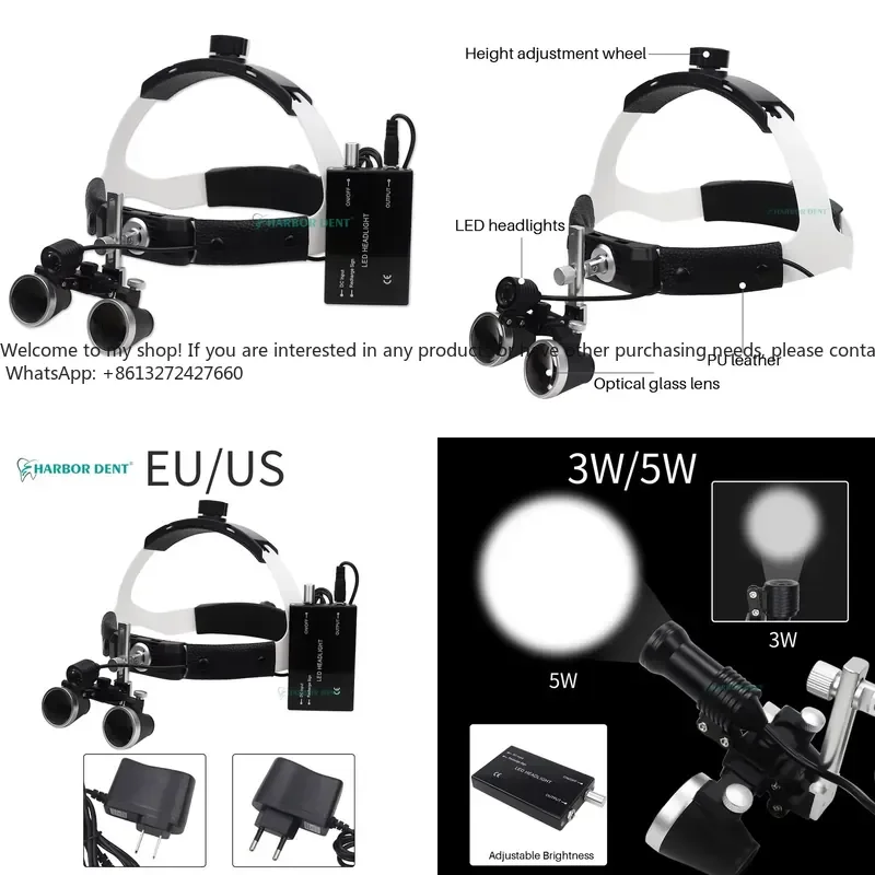 

Electrical Powered Medical Magnifier Glasses with LED Headlight Binocular Loupes and Headband