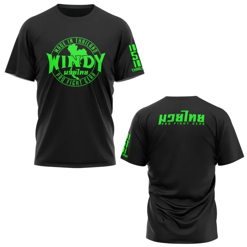 Windy Muay Thai Quick Dry Short Sleeve Tee Thailand Boxing Kickboxing MMA Gym Training Fitness Crew Neck Sports T-shirt