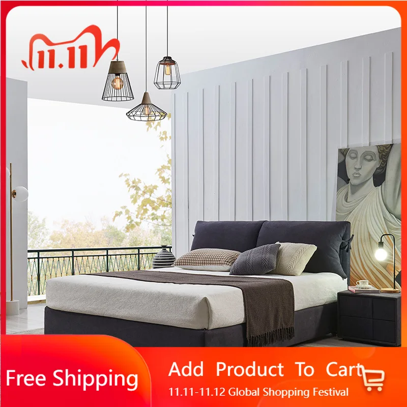 

European Modern Bed Minimalist Double Light Luxury Wedding Hotel Bed High Quality Aesthetics Create Muebles Bedroom Furniture