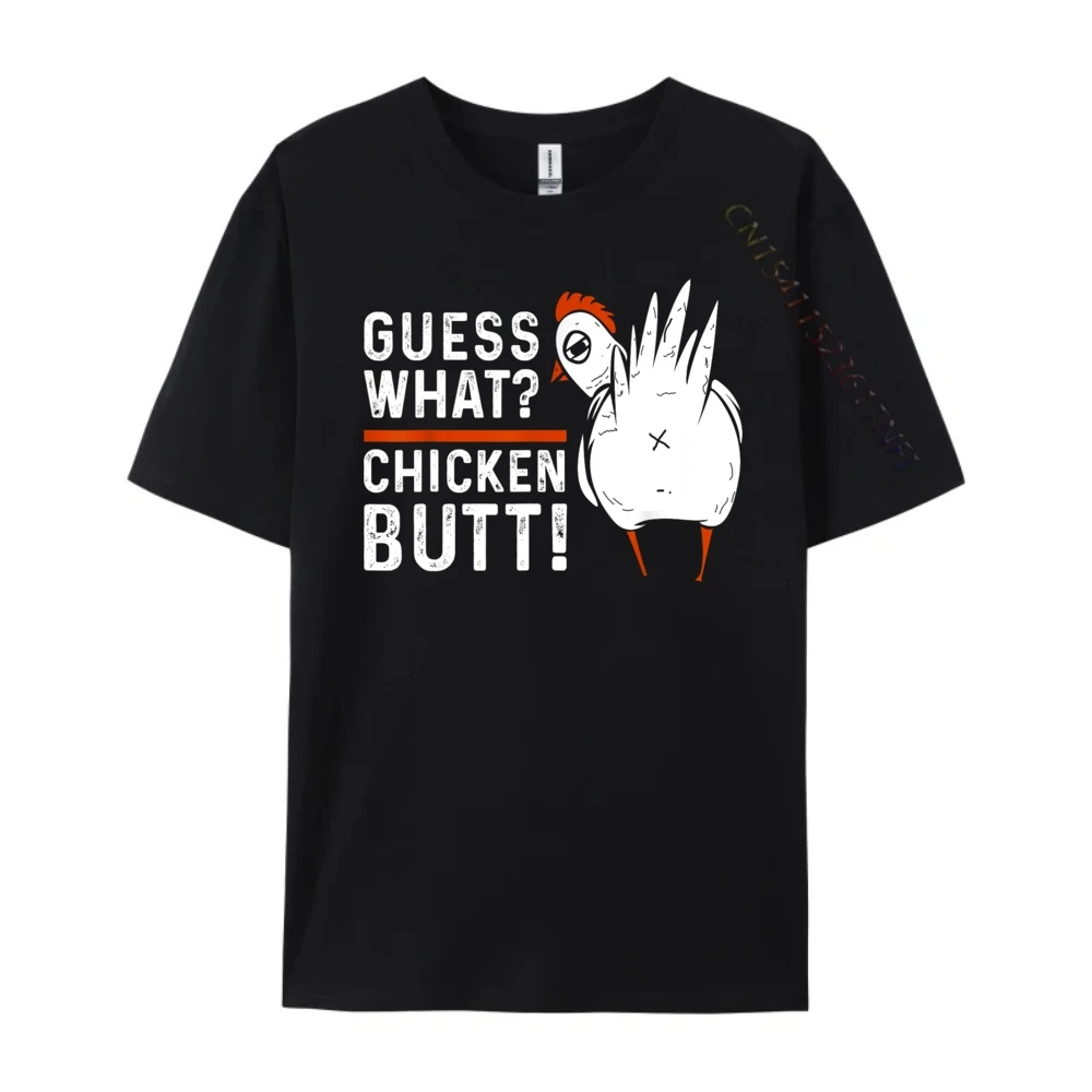 Funny Guess What Chicken Butt White Design s Green And White Graphic T Shirt Casual Everyday Men's Clothing