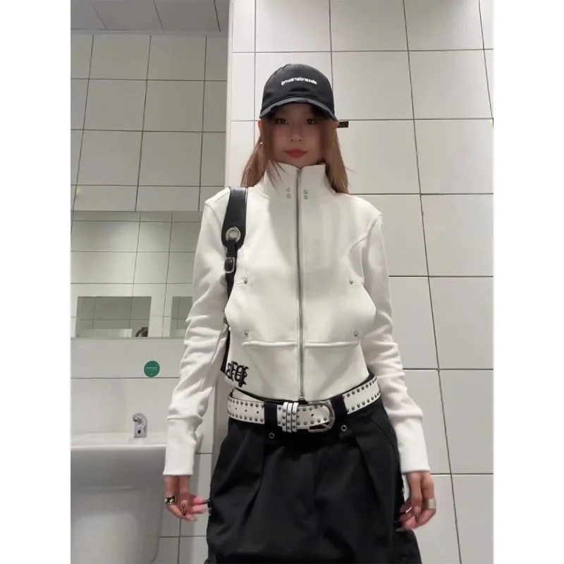 

Blouse Outerwear Sweatshirt Women's Autumn Cross Motif Printed Stand-up Collar Stud Detailing Slim Fit Cardigan Casual Designer