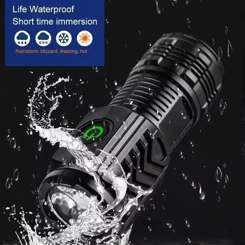 Super Bright LED Flashlight Torch Rechargeable with Clip Fishing Lantern Powerful Mode Outdoors Camping Lamp Child's Flashlight