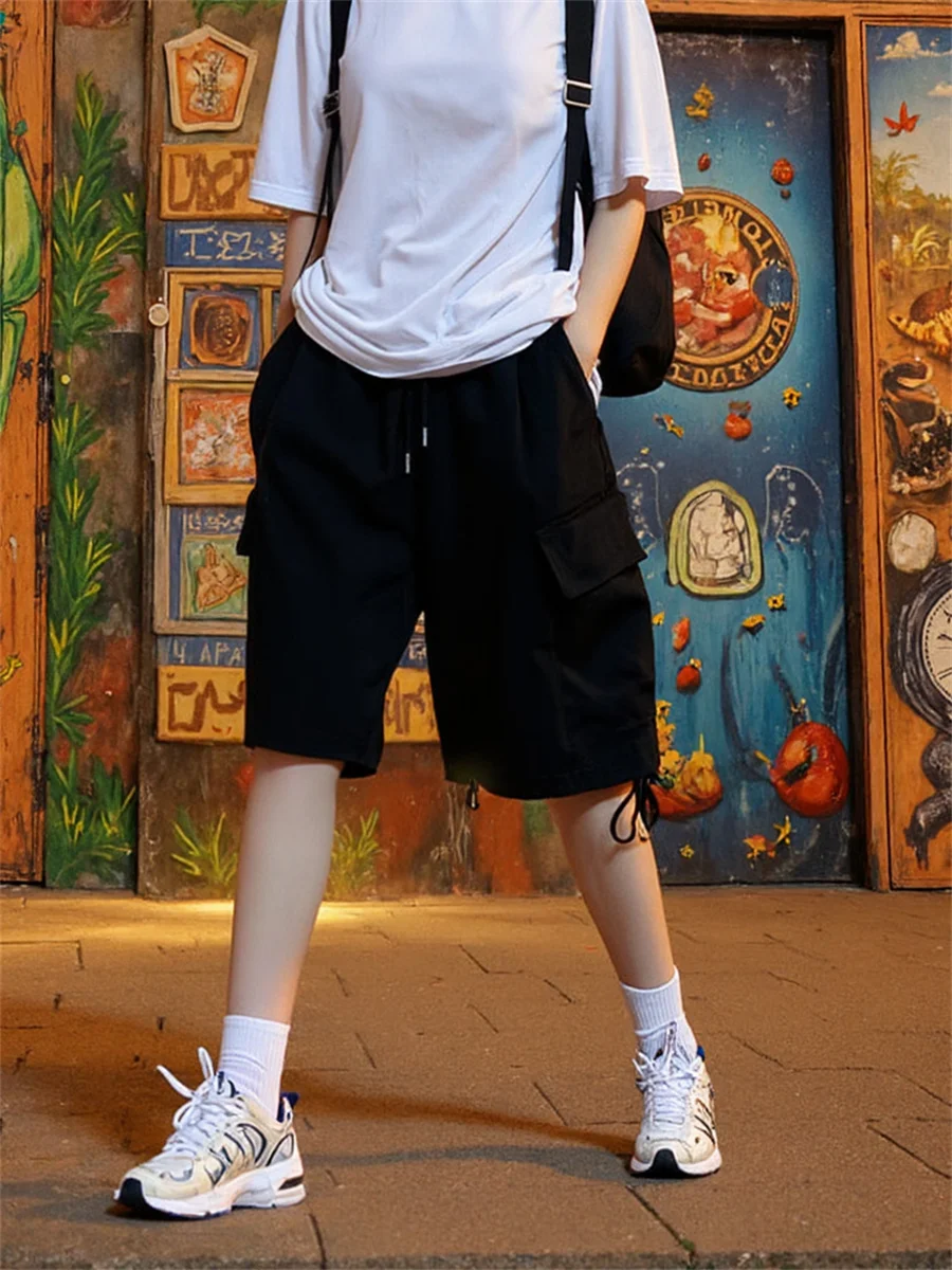 شورت نسائي واسع الساق متعدد الجيوب Y2K من قماش الدنيم Harajuku Gyaru ممزق منخفض الارتفاع بقصة ضيقة أزرق محب عصري جان كلوبوير