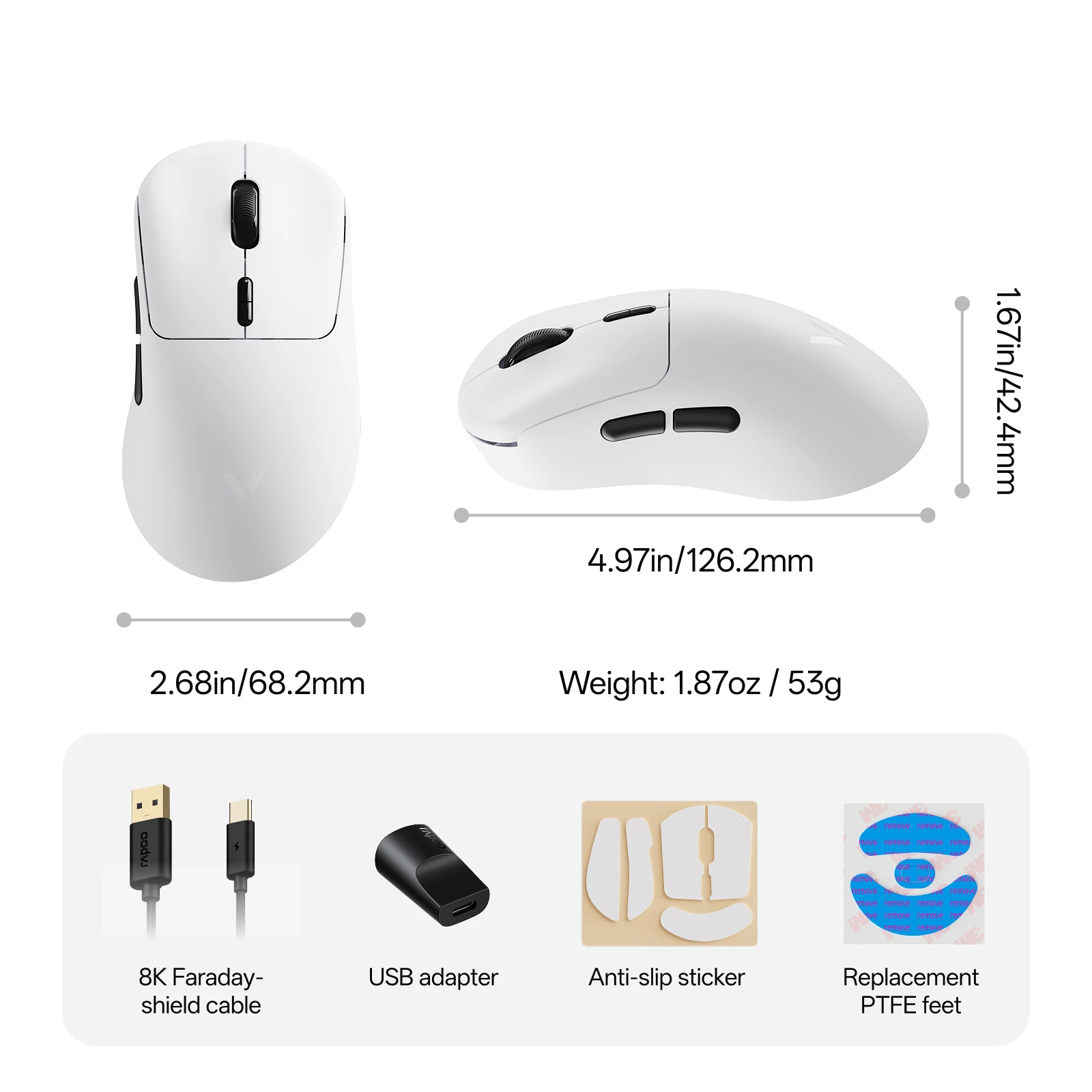 Rapoo VT3 GEN-2 souris de jeu sans fil véritable taux d'érollage sans fil 8K 53g Ultra léger jusqu'à 750 heures d'autonomie Macro compatible