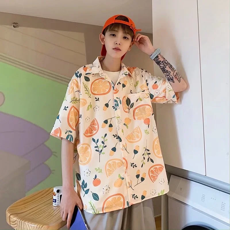 Summer Thin Short Sleeve Floral  Shirt Men's Beachwear Casual Play Outerwear Fashionable Lightweight Breathable Shirt
