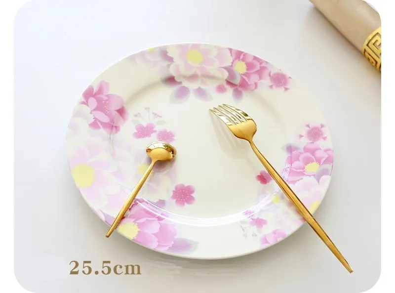 10inch, bone china porcelain service dish, pink floral painting, dinner plates, for serving, catering serving buffet, charger