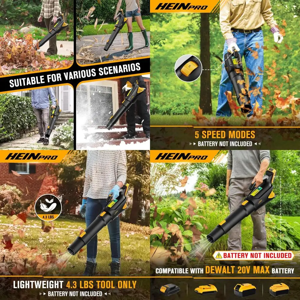 

20V Max Battery Compatible Cordless Leaf Blower - 500CFM, 5 Speed Modes, Lightweight for Lawn Care