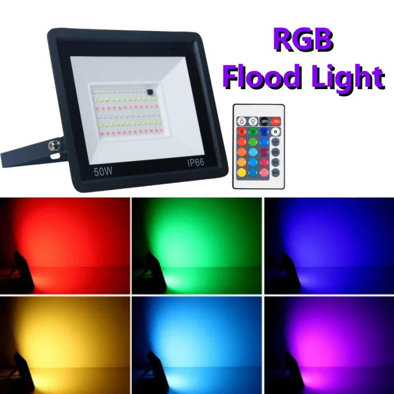 

Led Lamp Outdoor RGB 20w 30w 50w 100w Waterproof 220v Flood Light Projector Remote Control Disco Bar Party Garden Leds Spotlight