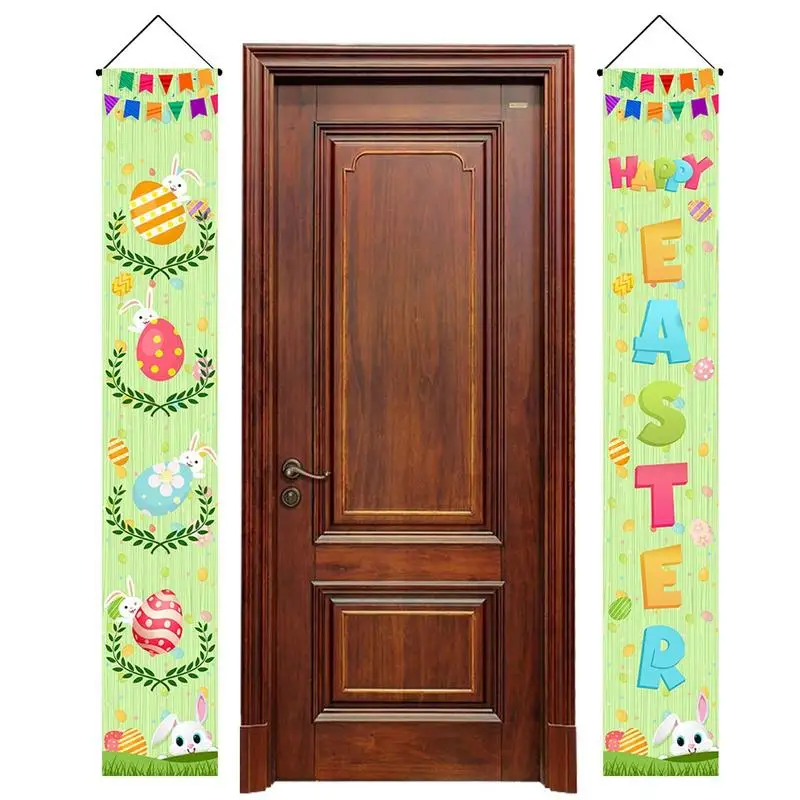 Easter Porch Banner Vintage Outdoor Porch Decorations For Easter Happy Easter Door Cover Easter Eggs Bunny Banner Outdoor Bunny