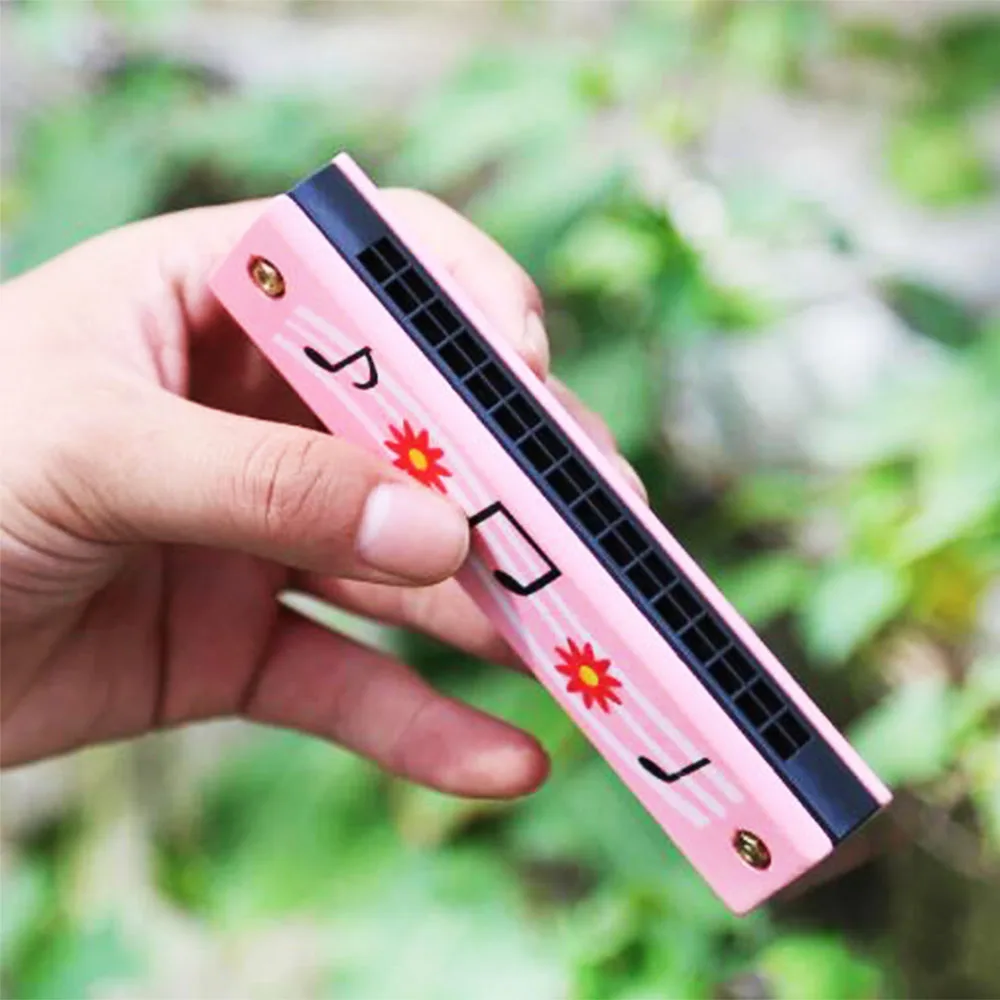 16 Holes 24 Holes Children Can Play Harmonica Wooden Double Row Cute Cartoon Patterns Beginner Music Educational Toys Instrument