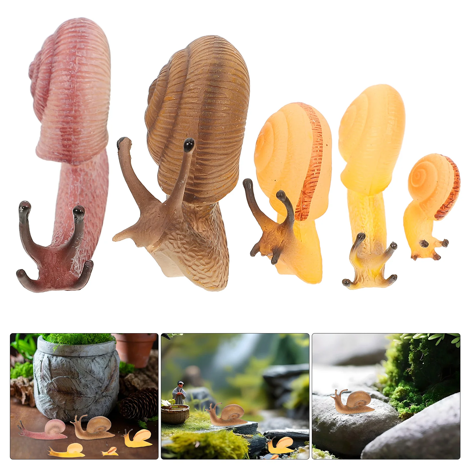 5 Pcs Simulation Snail Toy Adornment Realistic Figurines Decoration Kids Toys Sand Table Animal Figure Plastic Fake Child Mini