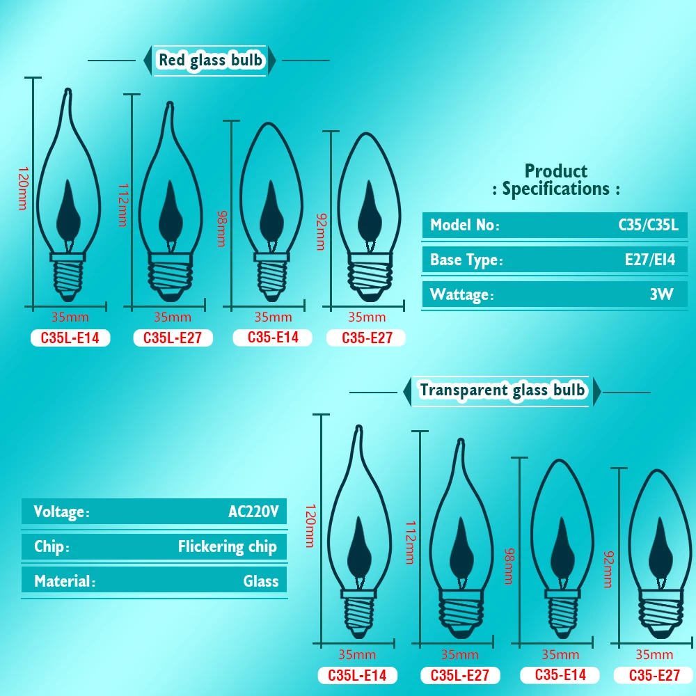 Vintage Edison E14 E27 Led Bulb Candle Light Flame Effect Bulb 3W 220V Home For Decor Lighting Ampoule Candle Led Bulb