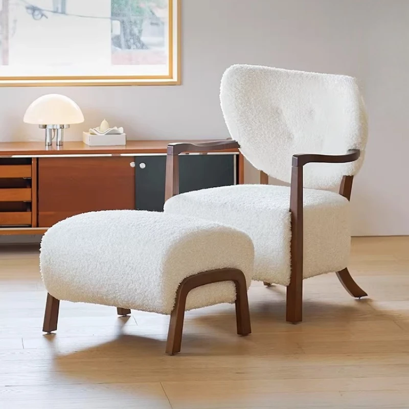 

French vintage solid wood used lamb wool chair small apartment home living room bedroom husband single lounge chair