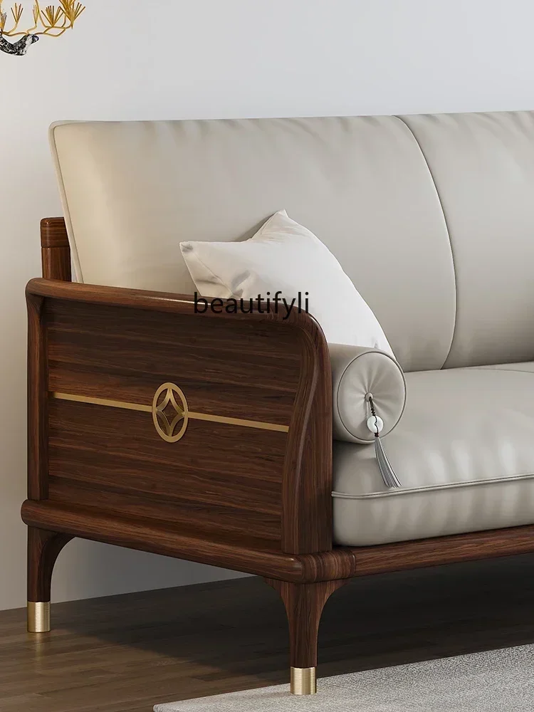 LHY26 ssss 26 New Chinese ebony solid wood sofa combination size apartment living room leather sofa, furniture set