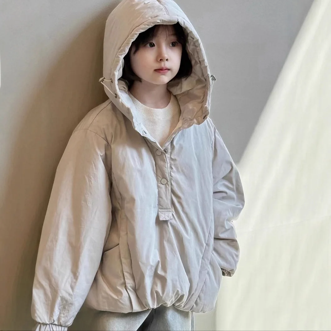 

2025 Winter New Down Cotton Jacket Hooded Casual Loose Thick Warm Long Sleeve Coat Kids Winter Jacket Winter Clothes For Girls