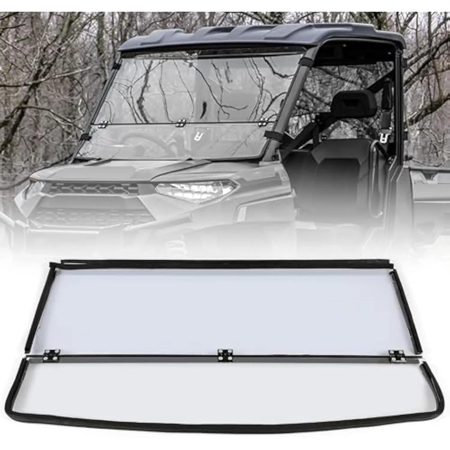 

2-in-1 Flip Windshield Compatible with 2015+ Polaris Ranger 1000 XP 1000 Non Scratch Resistant Front Fold Down Clear Windscree