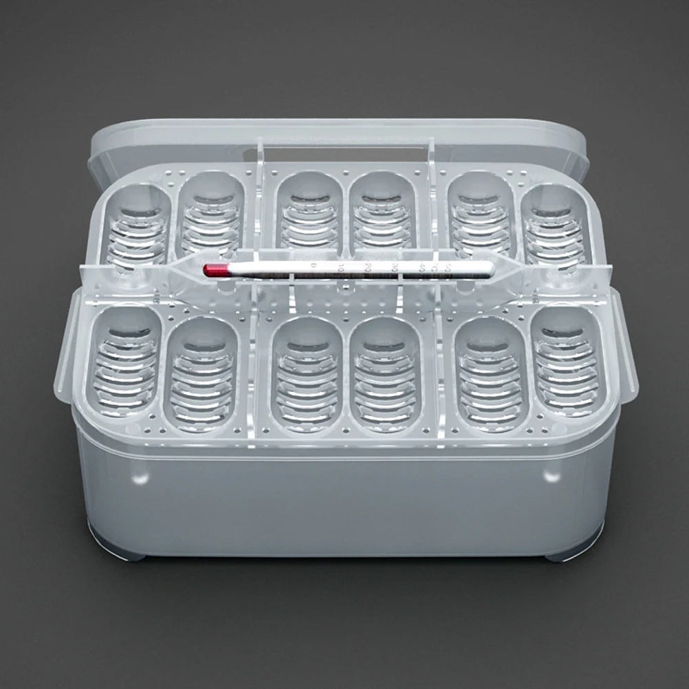 

12 Compartments Hatching Box for Snake Lizard Reptile Eggs Incubation Transparent Walls Breeding Isolation Box Thermometer