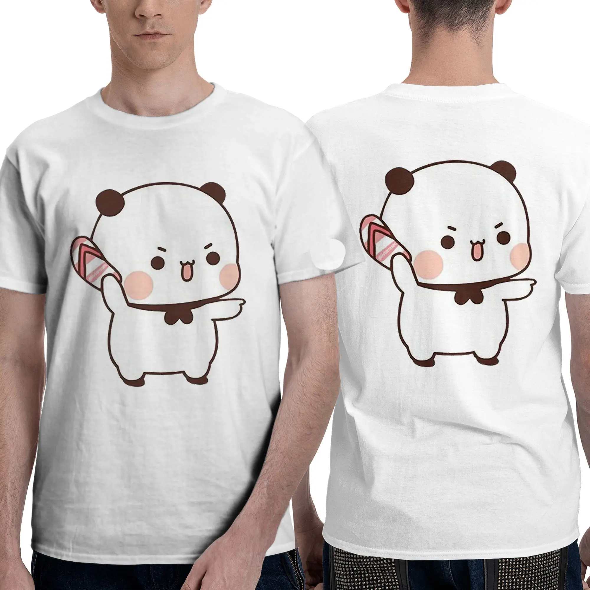 Cute Bubu is Throwing Flip-flops At Dudu Men T-Shirt Double Sided Plus Size T Shirts Men's Crew Neck Tees Short Summer Male