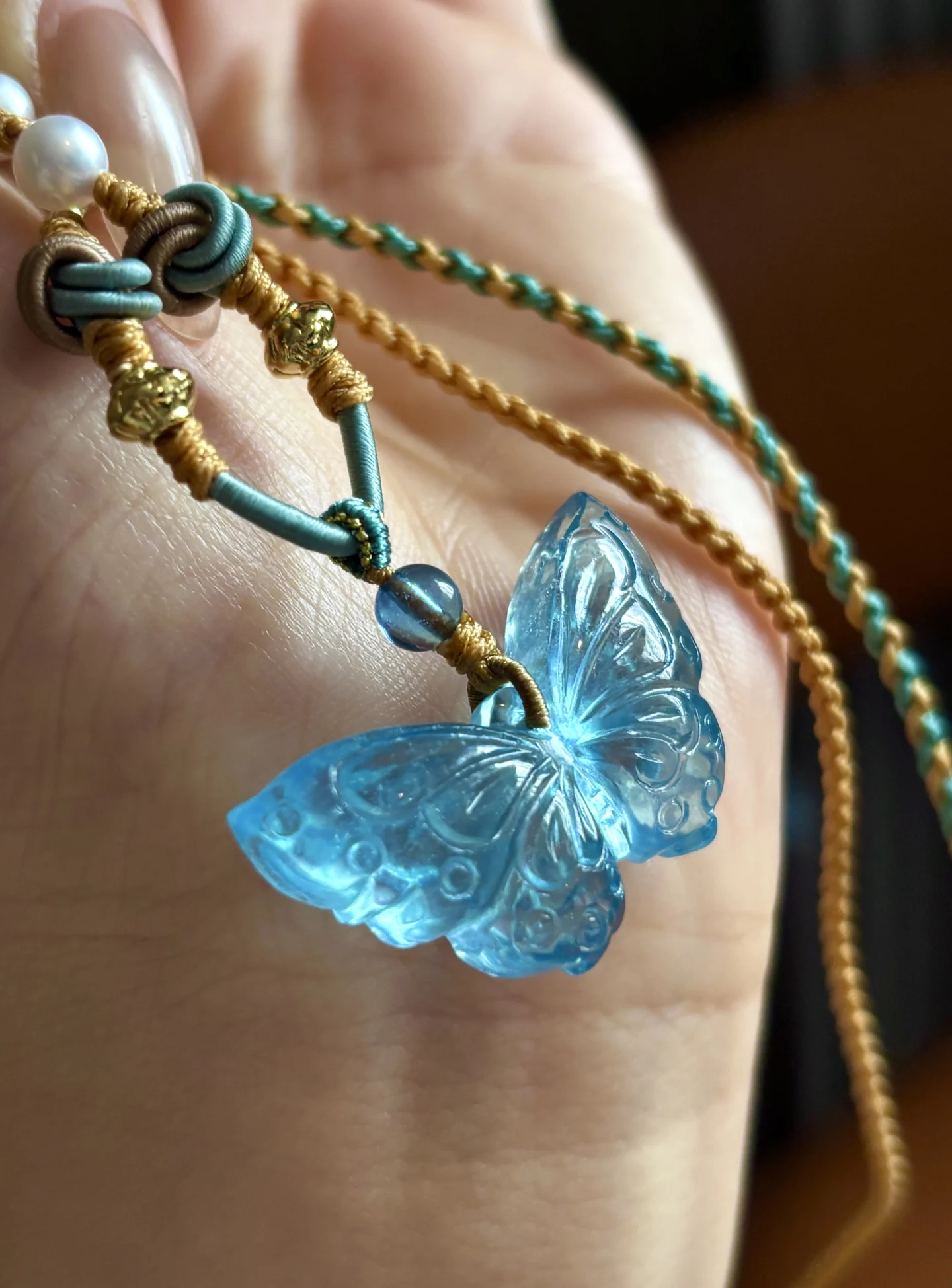

Натуральный кулон-бабочка из голубого аквамарина 33x20 мм, модное ожерелье из аквамарина синего цвета, редкое, из 18-каратного золота, AAAAA