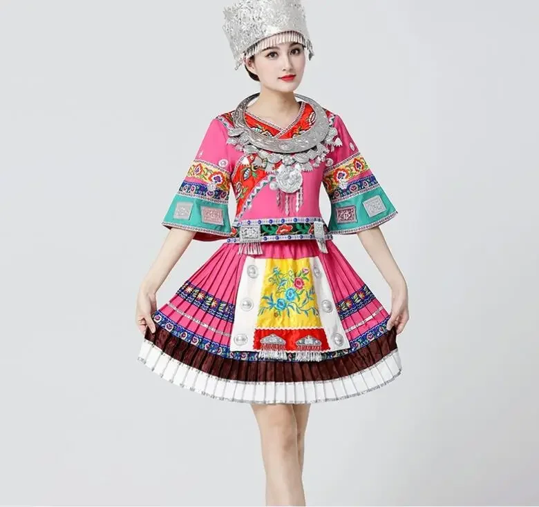 

Chinese Hmongb New Miao Clothing Women Include Headwear Guizhou Minority Dress
