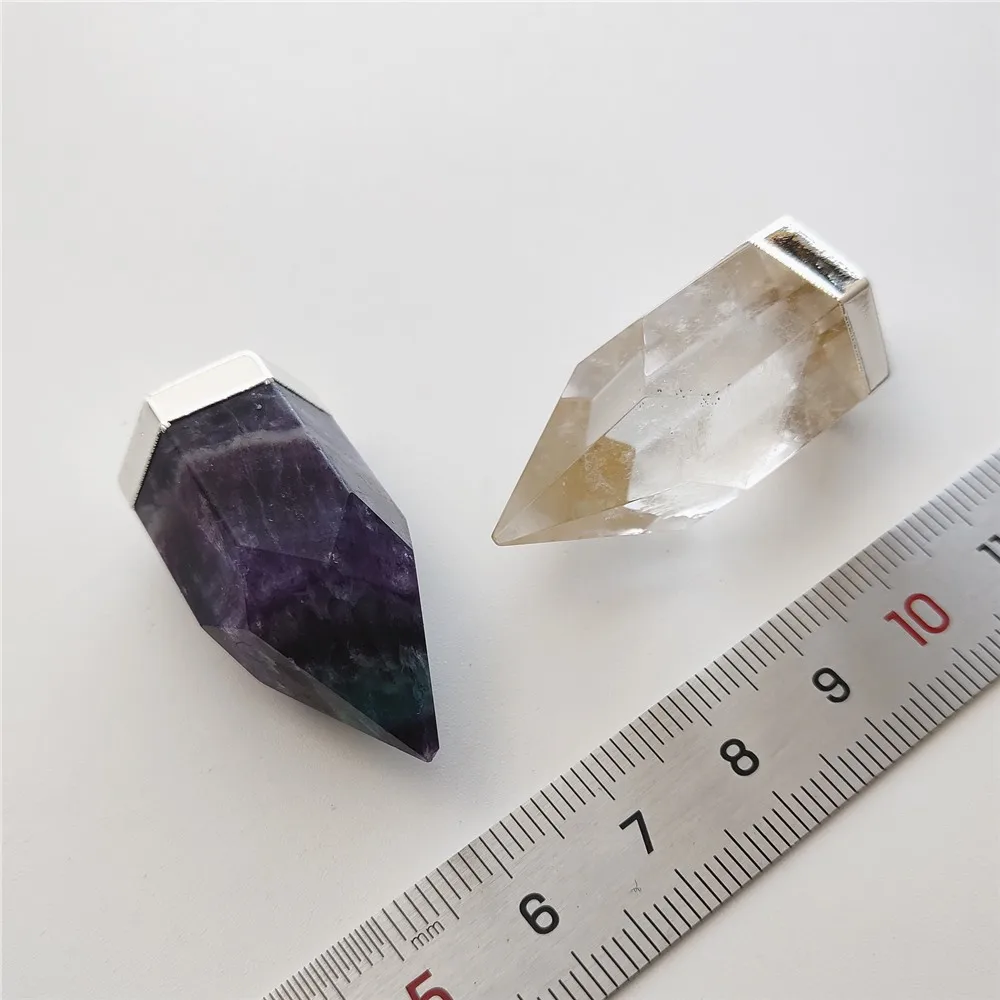 FUWO Wholesale Natural Rose/Clear Quartz Pendant,Silver Plated Fluorite Point Accessories For Jewelry Making 5Pcs/Lot PD326Y