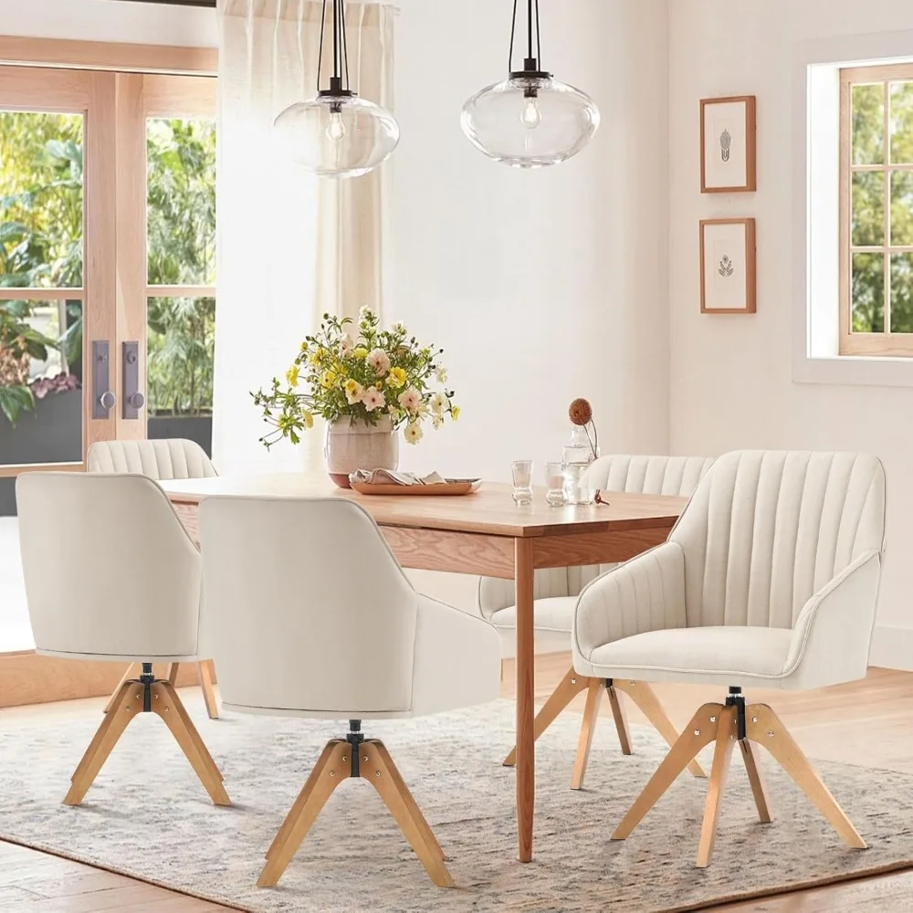 كرسي دوار حديث لمنتصف القرن لغرفة المعيشة، كرسي مكتب خشبي مع كراسي بذراعين متوسطة الظهر منجدة Va #5