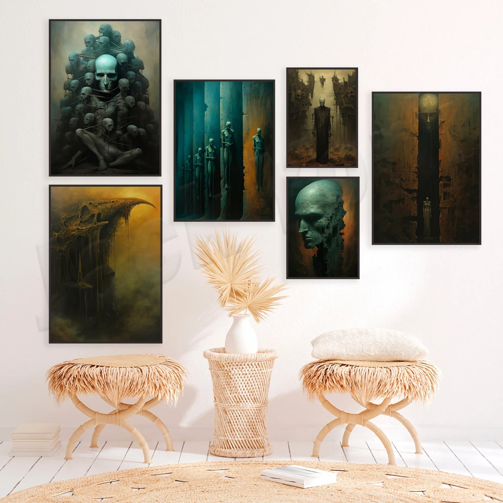 ملصقات Zdziswolf-Beksinski ، فن بولندي ، مطبوعات فنية سريالية ، قوطية ، ديكور منزلي مظلم ، فن جداري غامض #4
