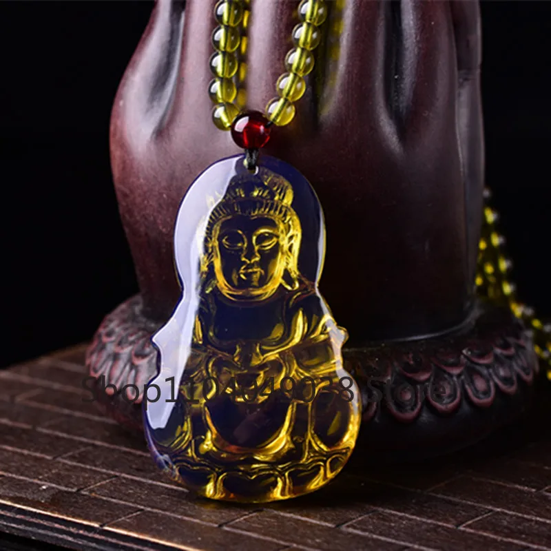 Natural Baltic Sea Pure Water Blue Amber Necklace Guanyin Sweater Chain Pendant Simple Men and Women Candle Amber