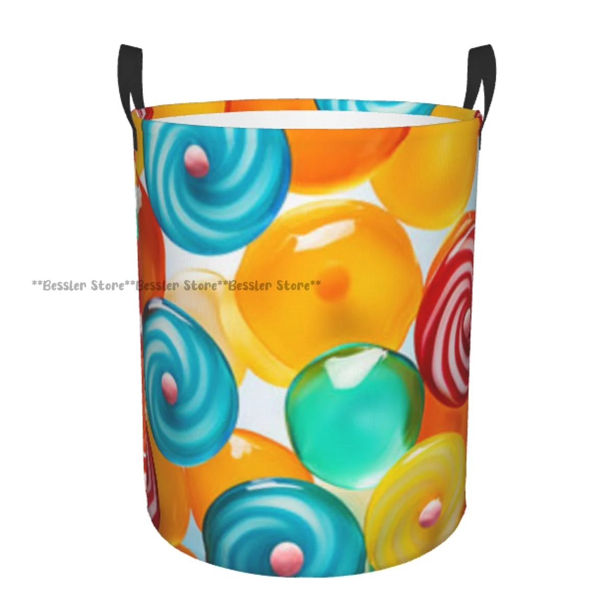 

Foldable Laundry Basket for Dirty Clothes Colorful Lollipop Candies Background Storage Hamper